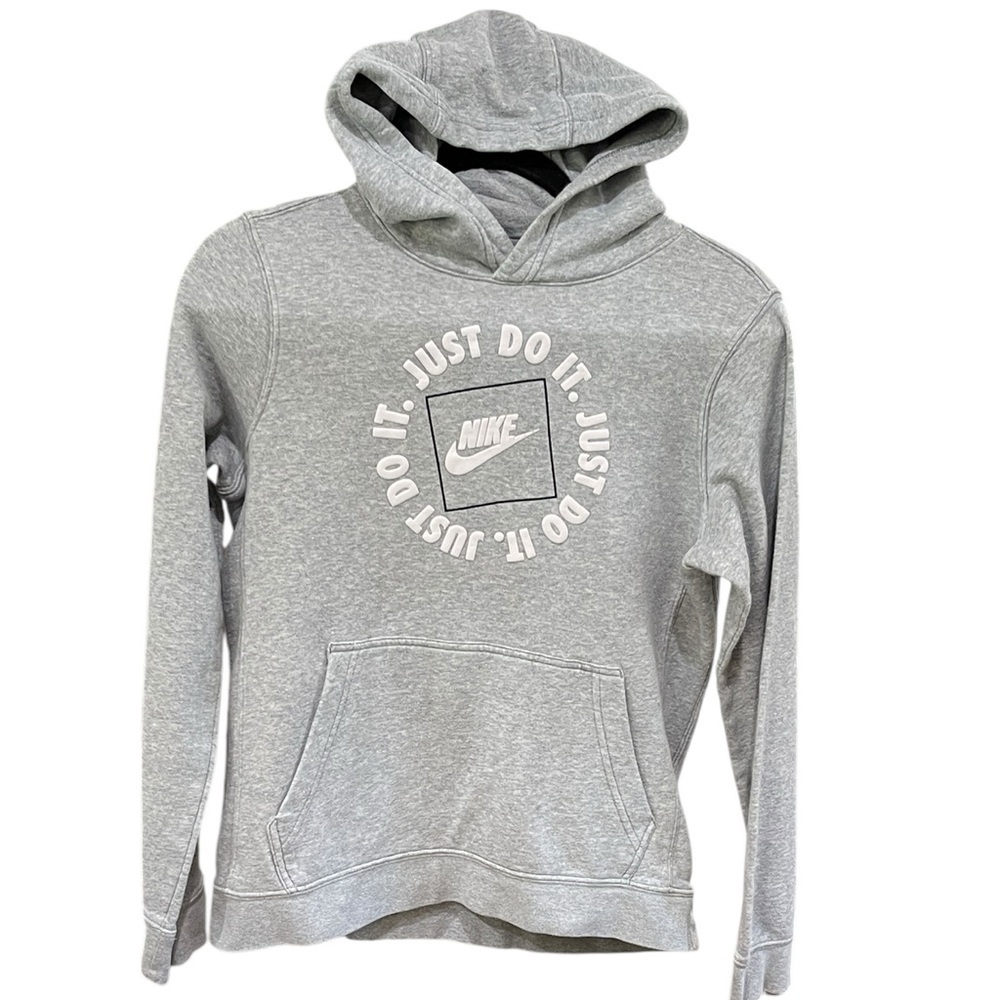 Nike Boy’s Just Do It Graphic Hoodie Sweatshirt Grey SZ XL Standard Fit